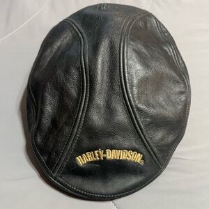 Harley-Davidson Black Leather Hat with Gold Logo